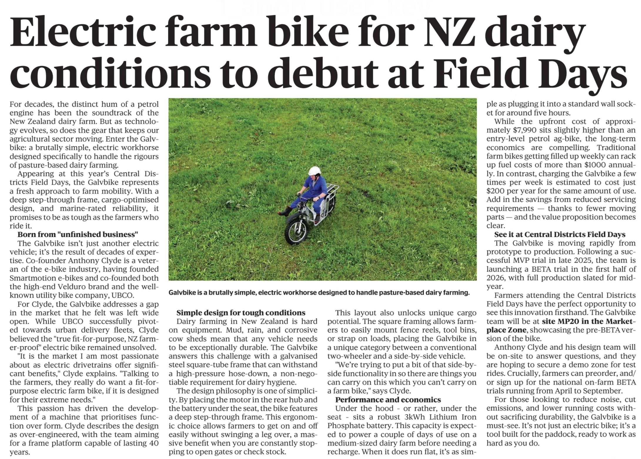 Stuff Special Publications — Electric farm bike for NZ dairy conditions to debut at Field Days